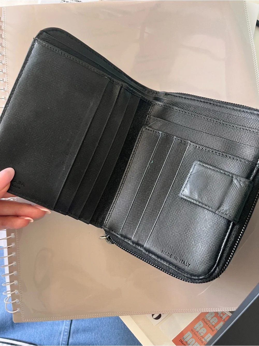 Prada Black Saffiano Leather Zip-Around Wallet